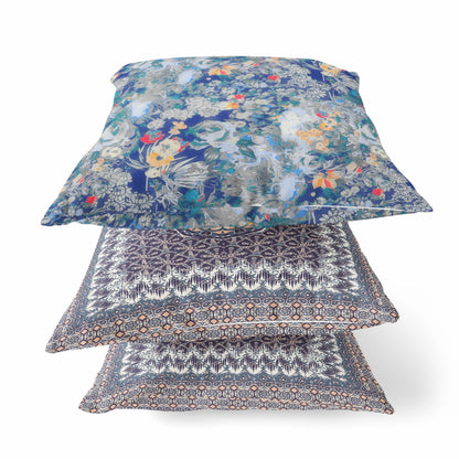 16" Blue Gray Springtime Zippered Suede Throw Pillow FurniFindUSA