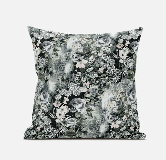 16" Gray White Springtime Zippered Suede Throw Pillow FurniFindUSA