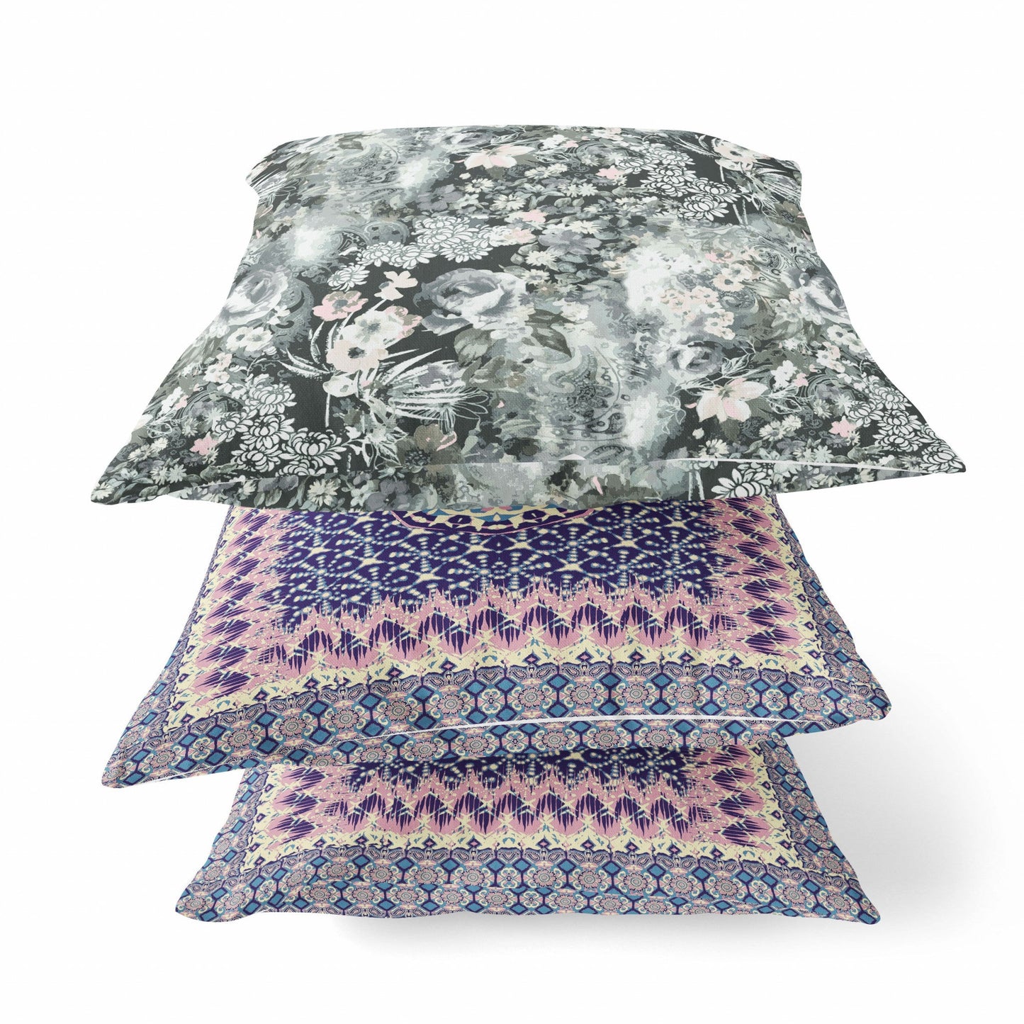 16" Gray White Springtime Zippered Suede Throw Pillow FurniFindUSA