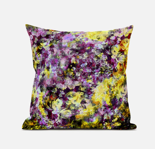 16" Purple Yellow Springtime Zippered Suede Throw Pillow FurniFindUSA