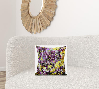 16" Purple Yellow Springtime Zippered Suede Throw Pillow FurniFindUSA