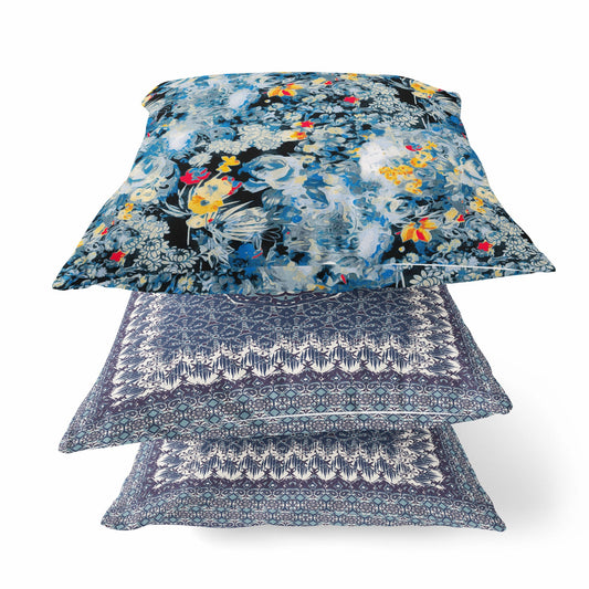 16" Blue Yellow Springtime Zippered Suede Throw Pillow FurniFindUSA