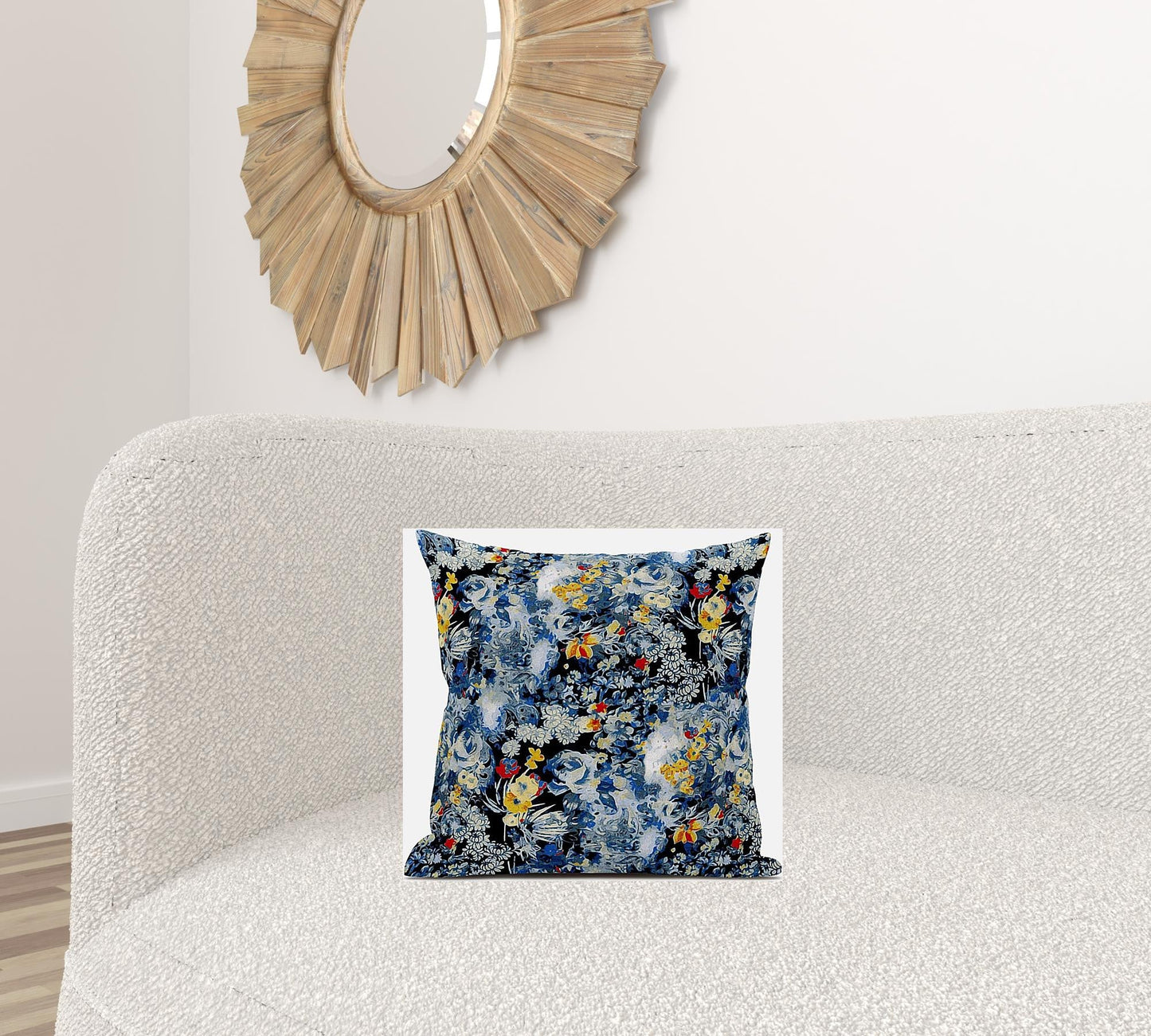 16" Blue Yellow Springtime Zippered Suede Throw Pillow FurniFindUSA