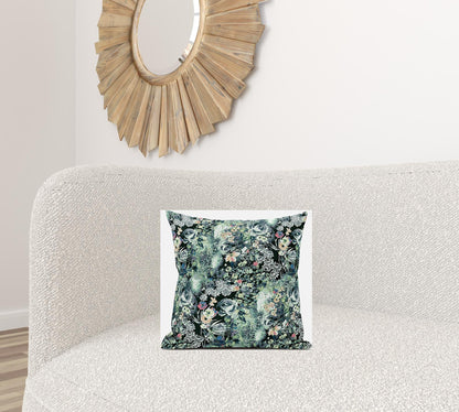 16" Green Black Springtime Zippered Suede Throw Pillow FurniFindUSA