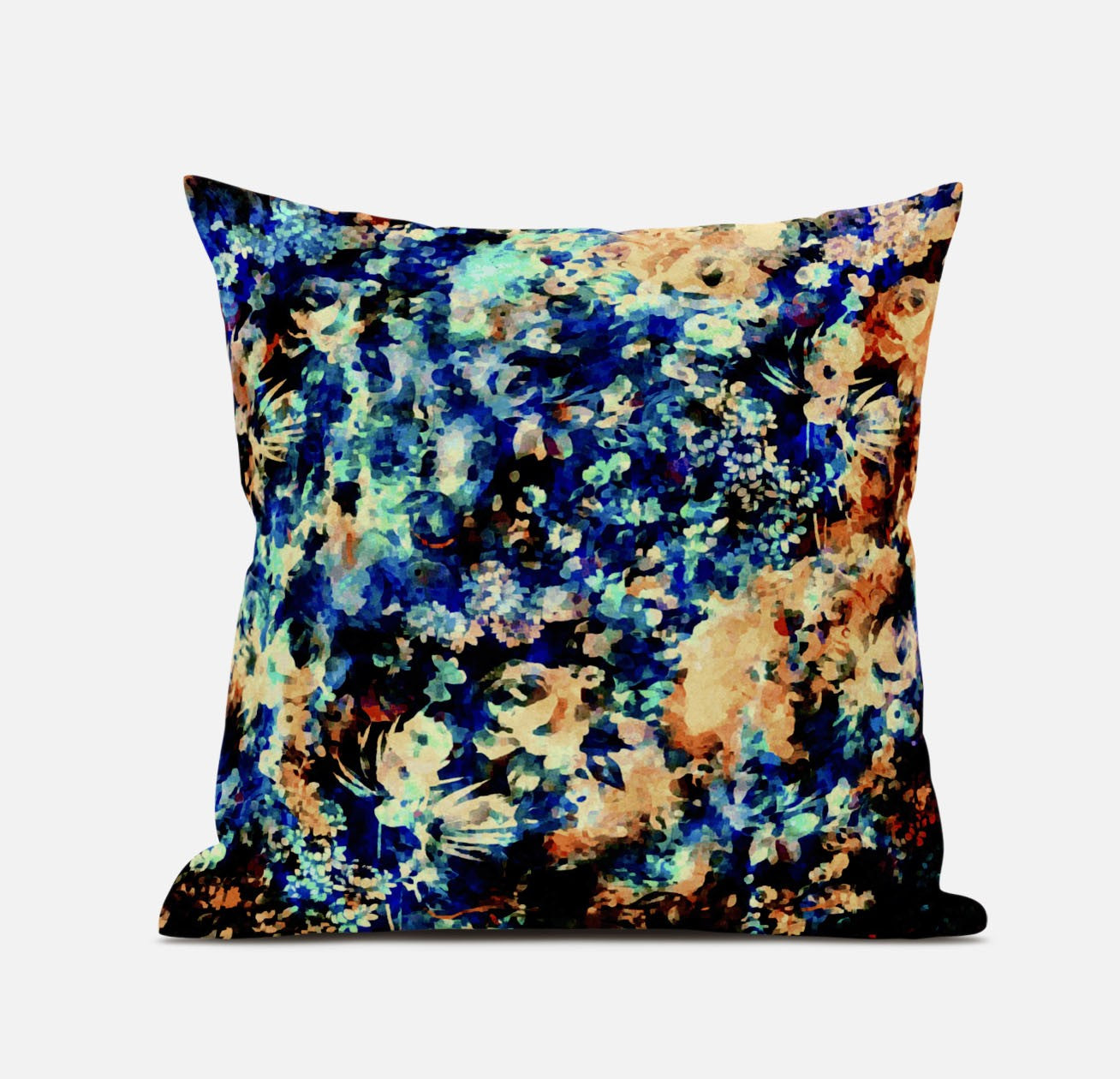 16" Orange Blue Springtime Zippered Suede Throw Pillow FurniFindUSA