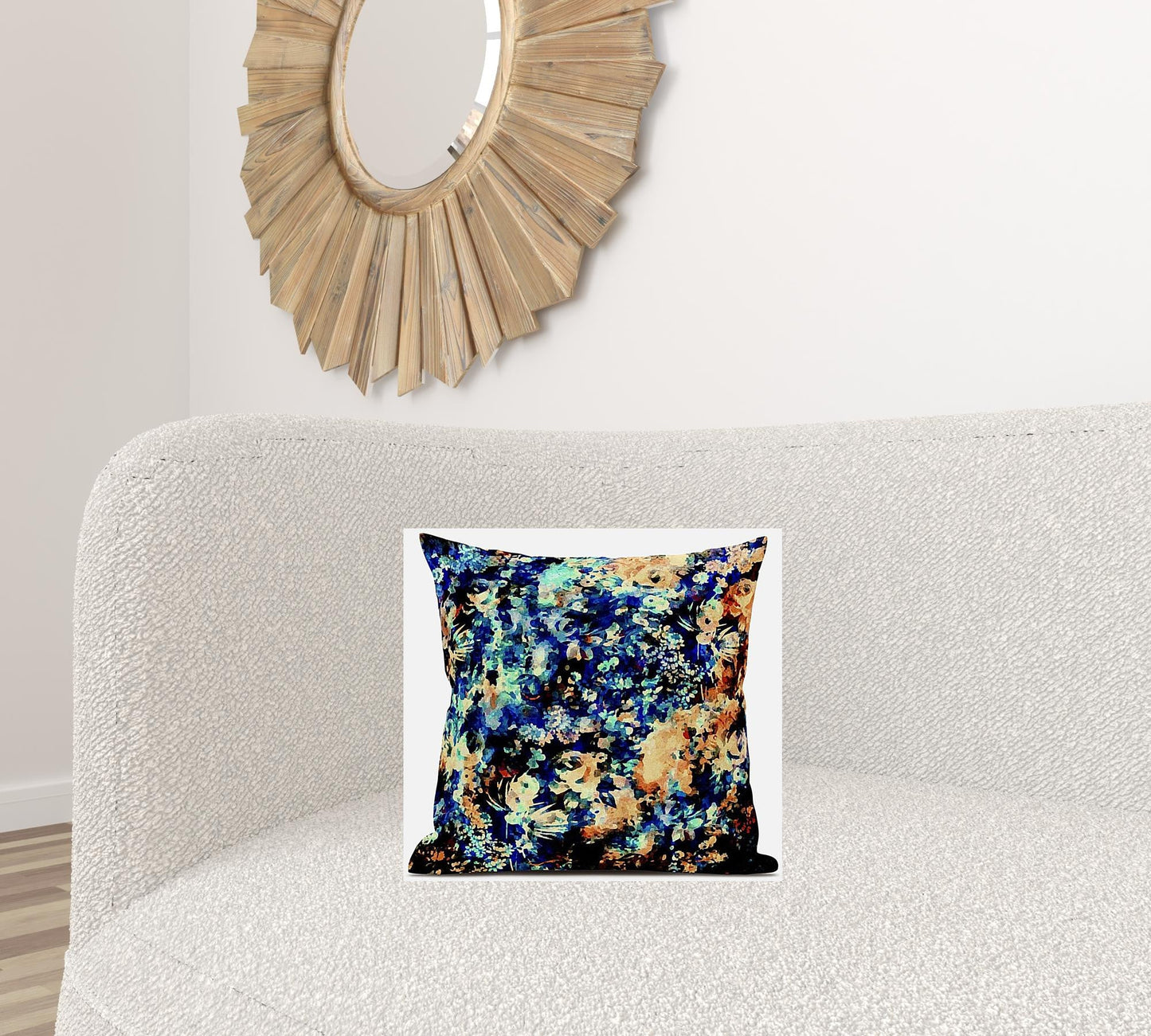 16" Orange Blue Springtime Zippered Suede Throw Pillow FurniFindUSA