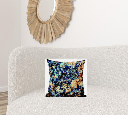 16" Orange Blue Springtime Zippered Suede Throw Pillow FurniFindUSA