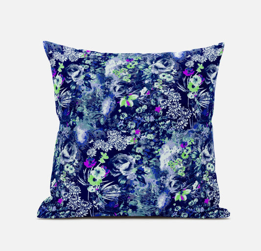 16" Purple Blue Springtime Zippered Suede Throw Pillow FurniFindUSA