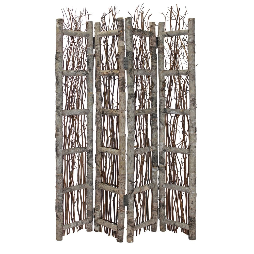 64" Brown Solid Wood Folding Four Panel Screen Room Divider HomeRoots
