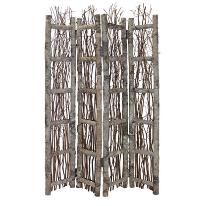 64" Brown Solid Wood Folding Four Panel Screen Room Divider HomeRoots