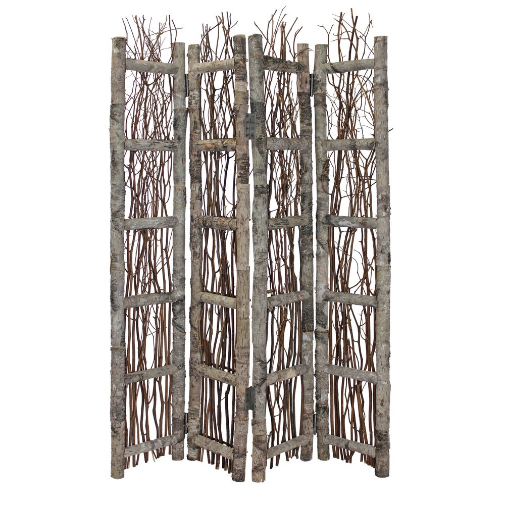 64" Brown Solid Wood Folding Four Panel Screen Room Divider HomeRoots