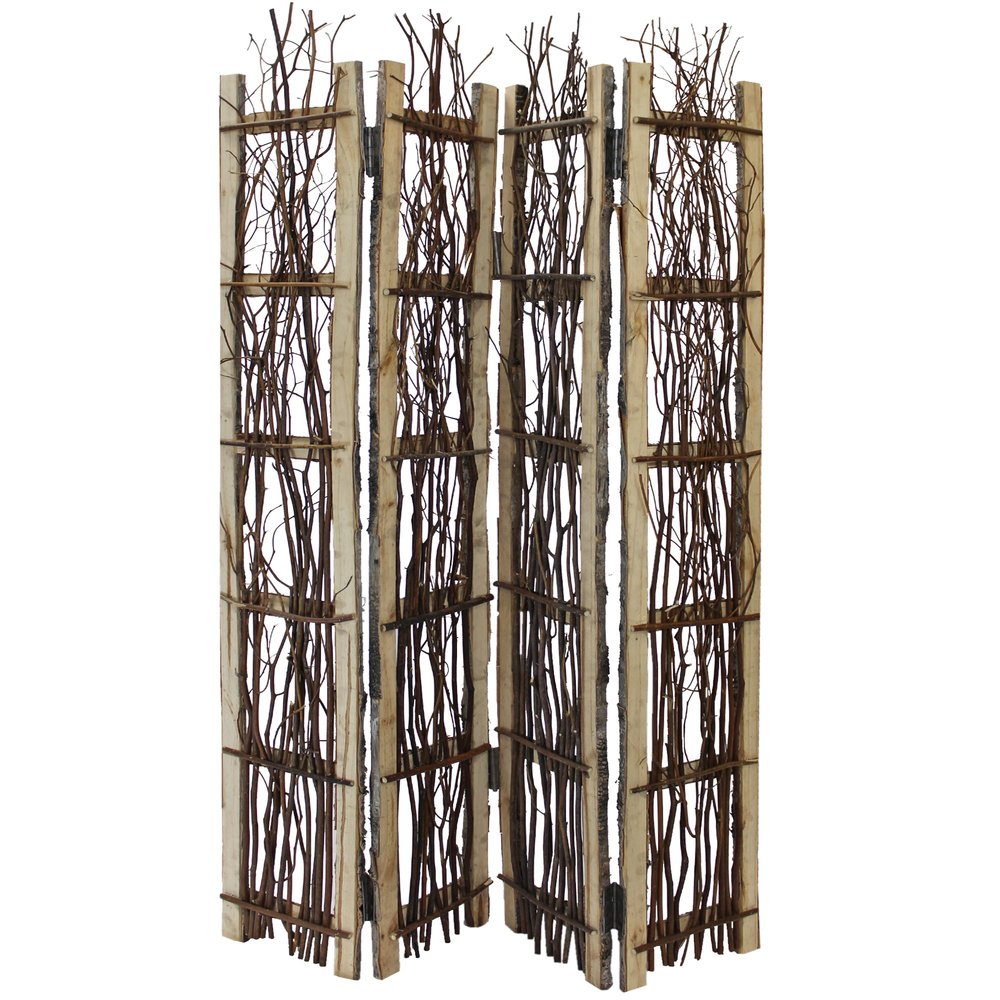 64" Brown Solid Wood Folding Four Panel Screen Room Divider HomeRoots