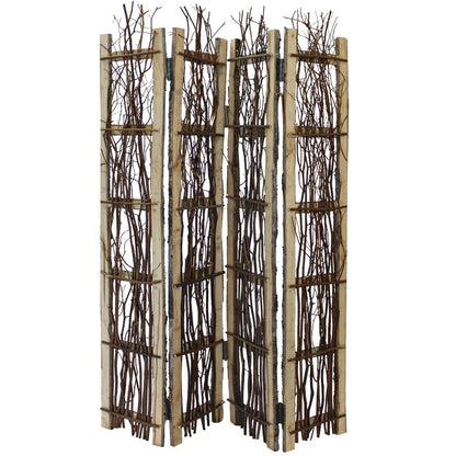 64" Brown Solid Wood Folding Four Panel Screen Room Divider HomeRoots