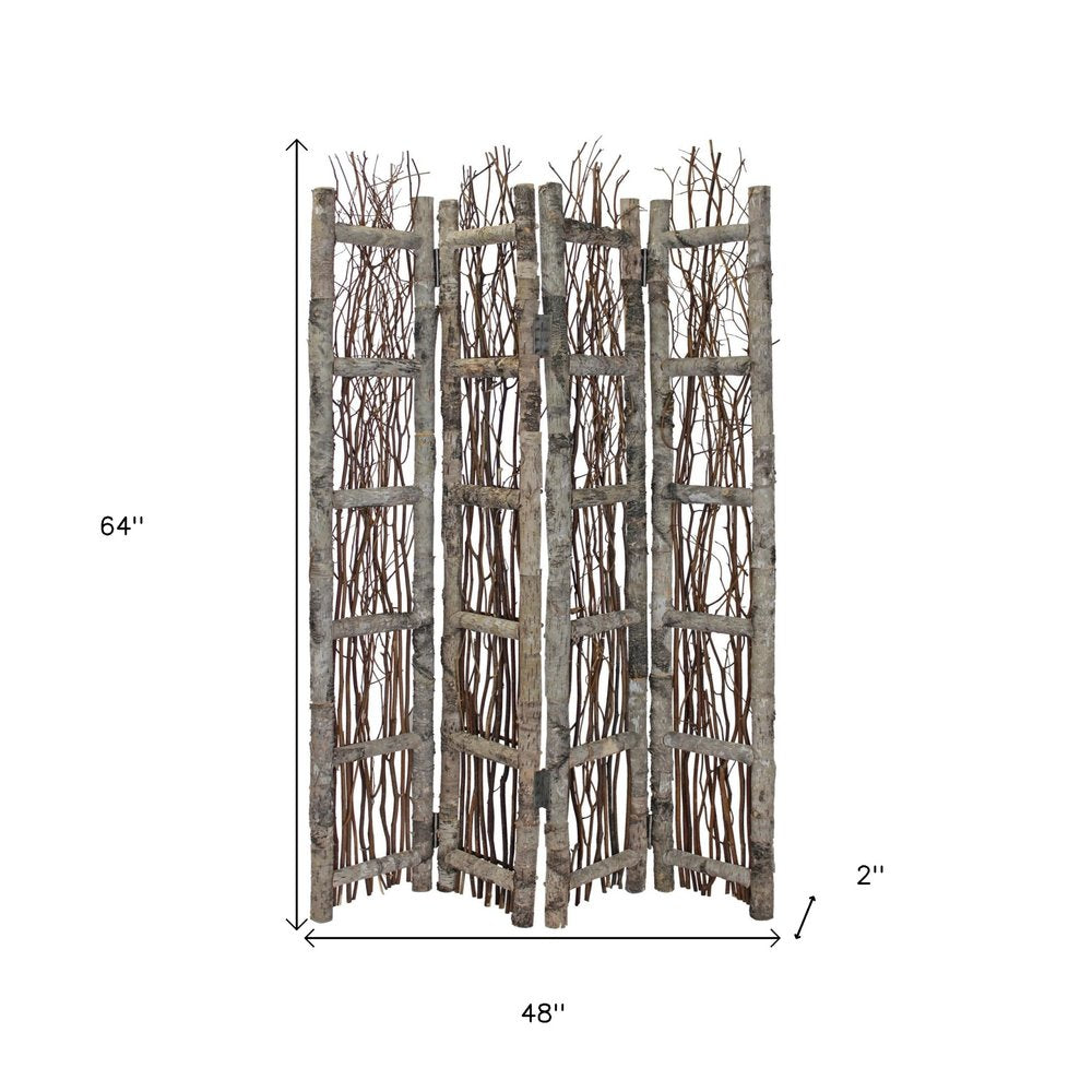 64" Brown Solid Wood Folding Four Panel Screen Room Divider HomeRoots