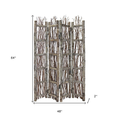 64" Brown Solid Wood Folding Four Panel Screen Room Divider HomeRoots