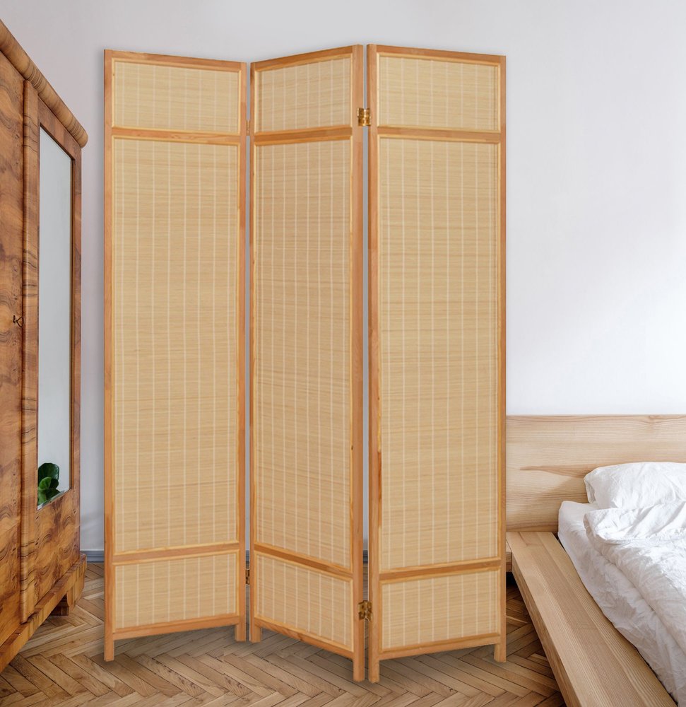 72" Brown Bamboo Folding Three Panel Screen Room Divider HomeRoots