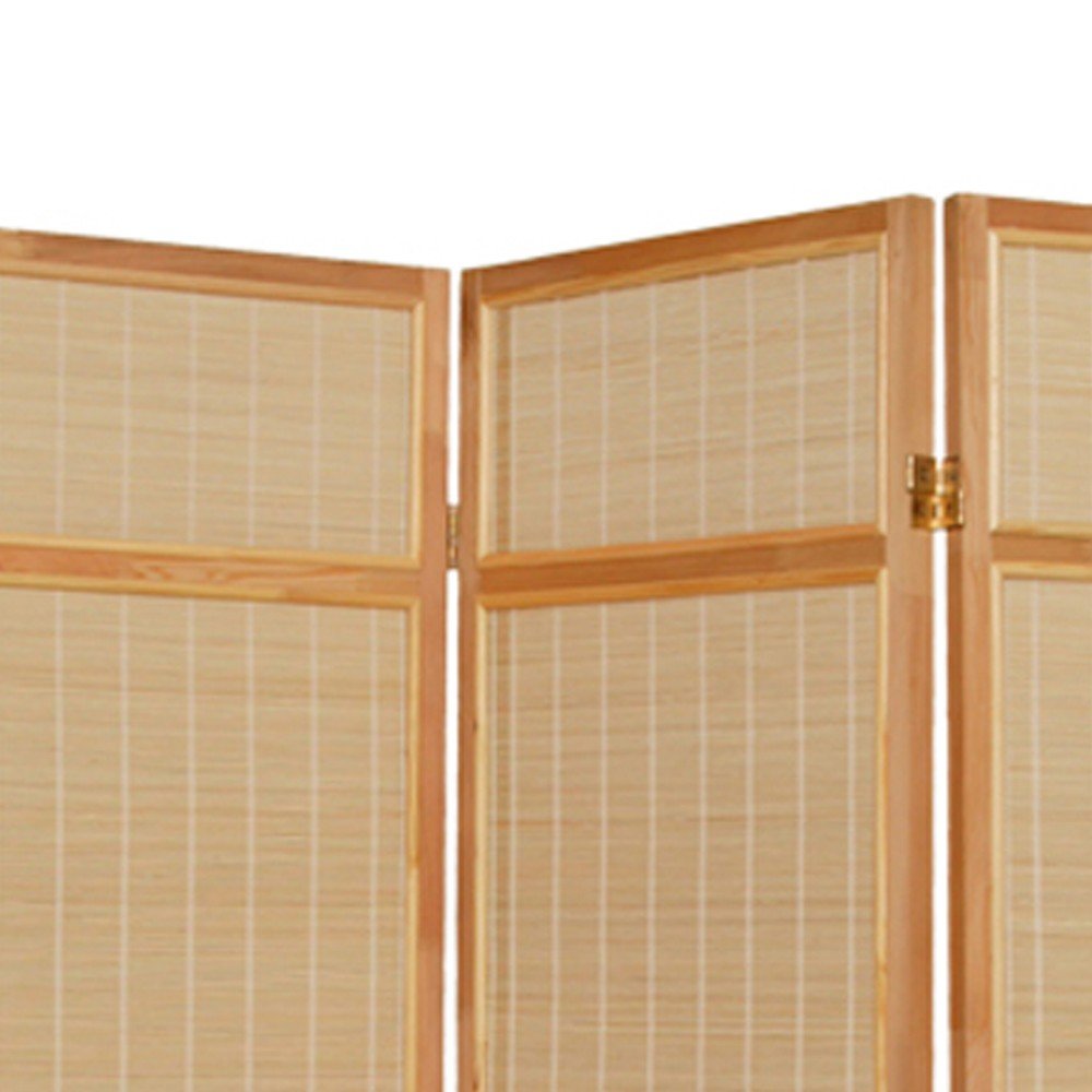 72" Brown Bamboo Folding Three Panel Screen Room Divider HomeRoots