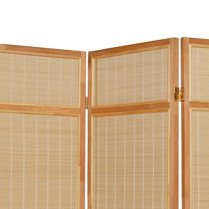 72" Brown Bamboo Folding Three Panel Screen Room Divider HomeRoots