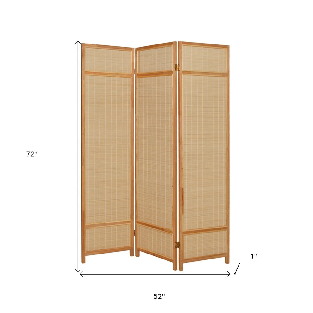 72" Brown Bamboo Folding Three Panel Screen Room Divider HomeRoots