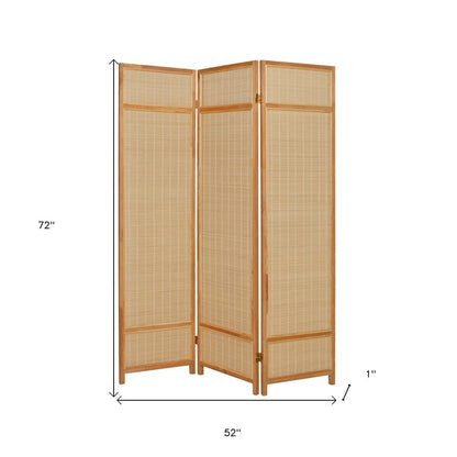 72" Brown Bamboo Folding Three Panel Screen Room Divider HomeRoots