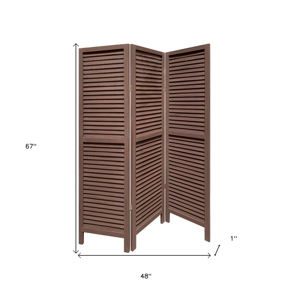 67" Brown Solid Wood Folding Three Panel Screen Room Divider HomeRoots