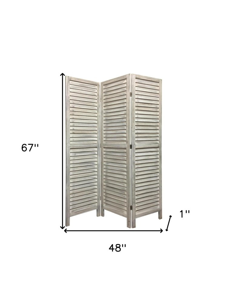 67" White Solid Wood Folding Three Panel Screen Room Divider HomeRoots