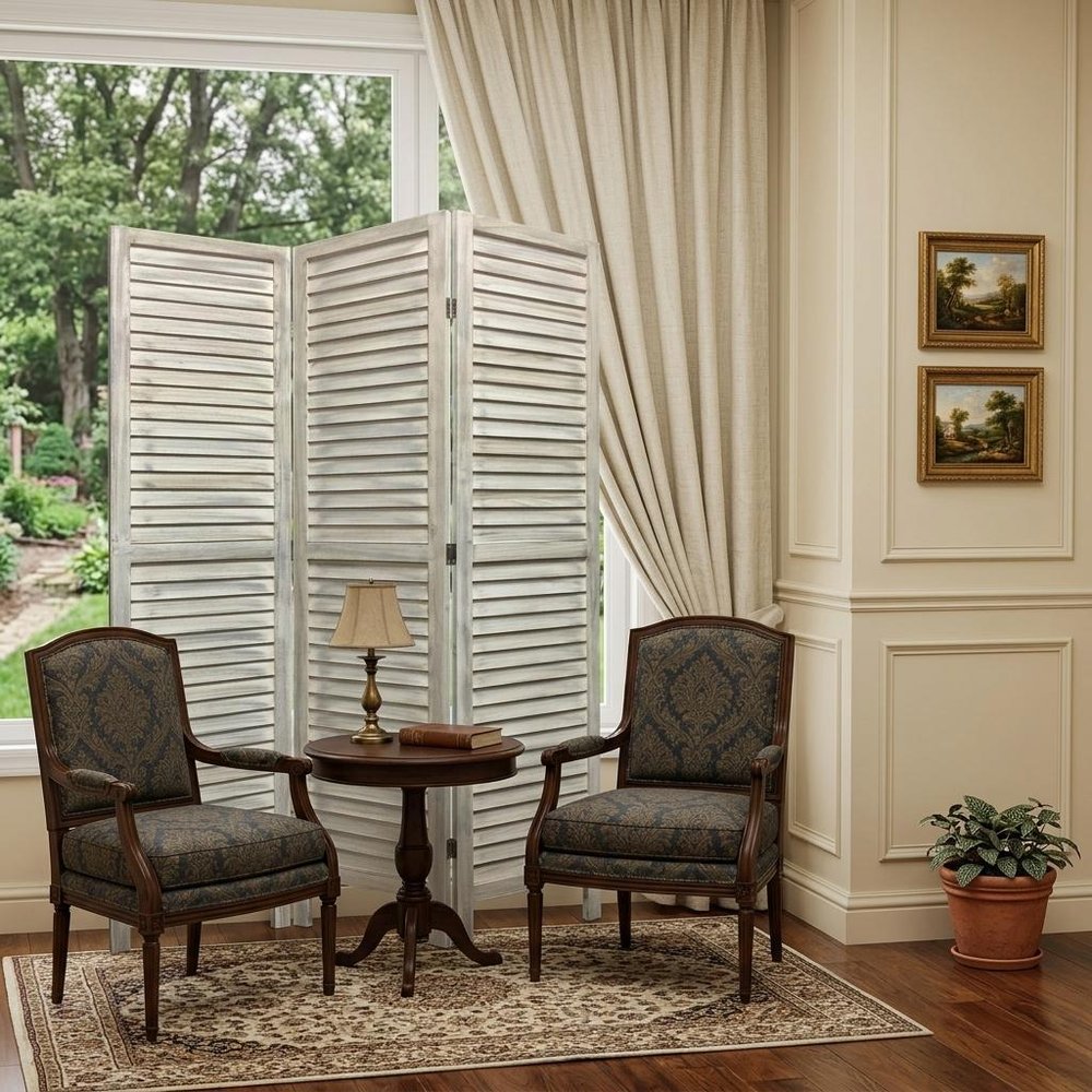 67" White Solid Wood Folding Three Panel Screen Room Divider HomeRoots
