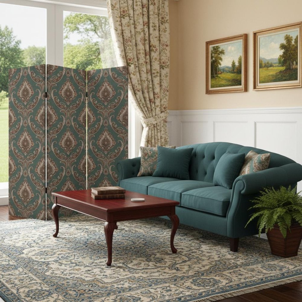 72" Green Folding Three Panel Screen Room Divider HomeRoots