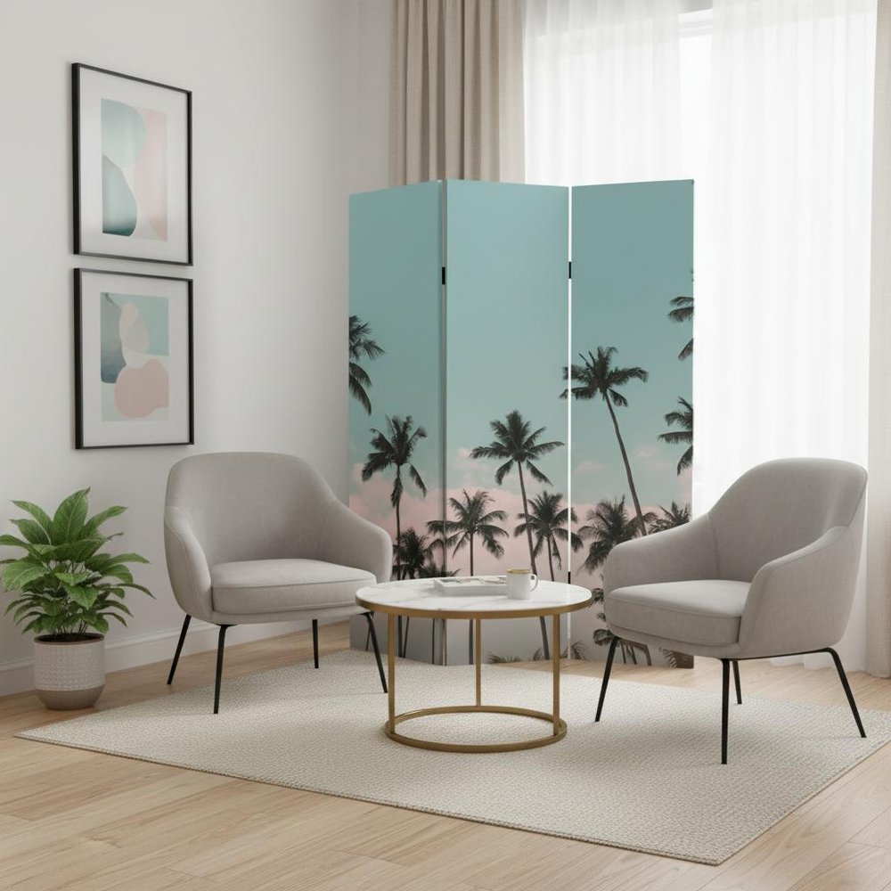 72" Light Green Folding Three Panel Screen Room Divider HomeRoots