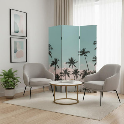 72" Light Green Folding Three Panel Screen Room Divider HomeRoots