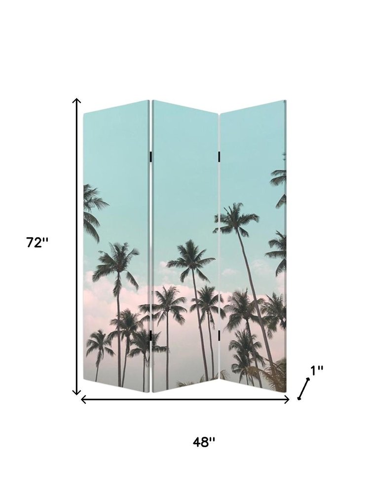72" Light Green Folding Three Panel Screen Room Divider HomeRoots