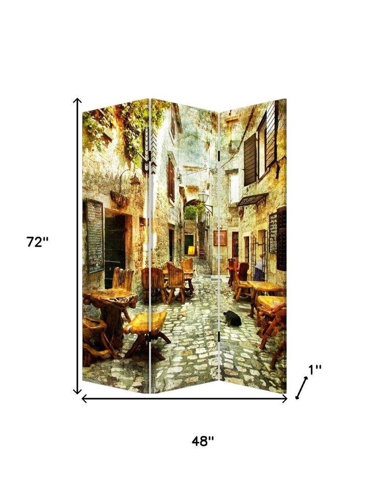 72" Brown Folding Three Panel Screen Room Divider HomeRoots
