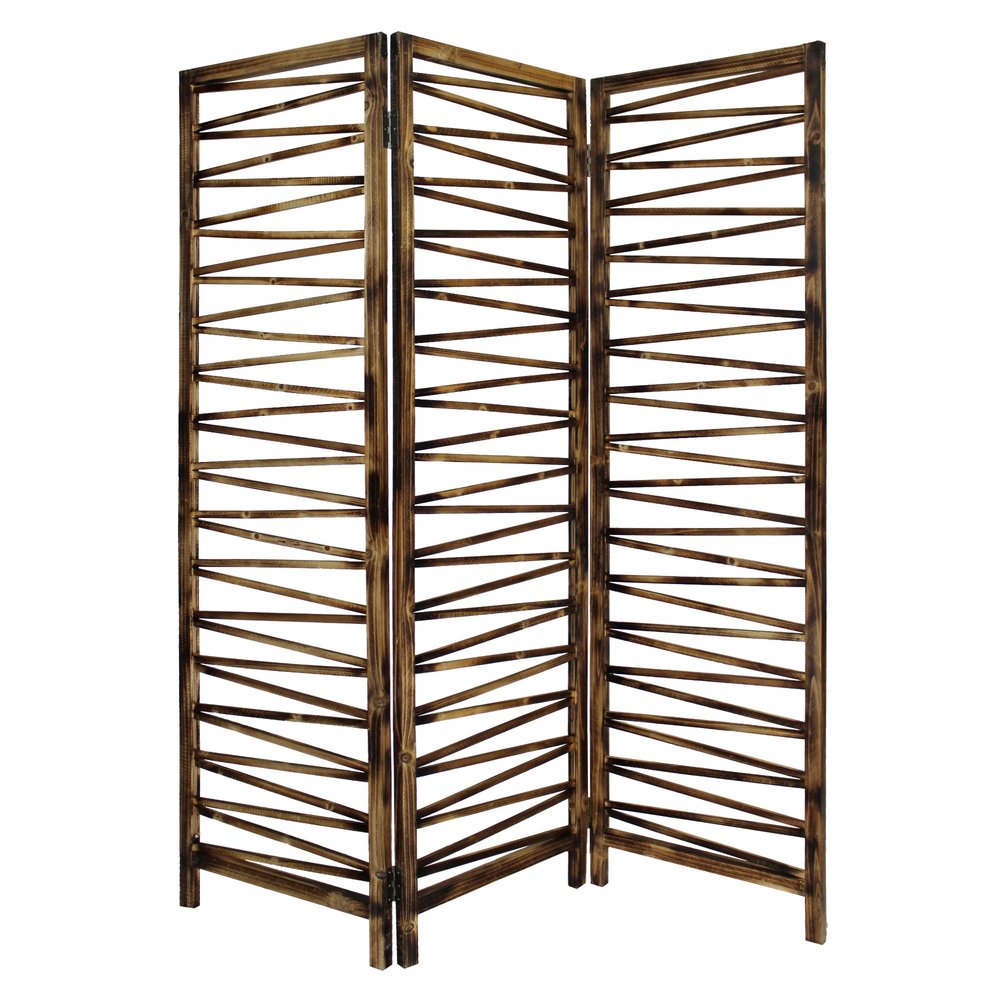 72" Brown Folding Three Panel Screen Room Divider HomeRoots