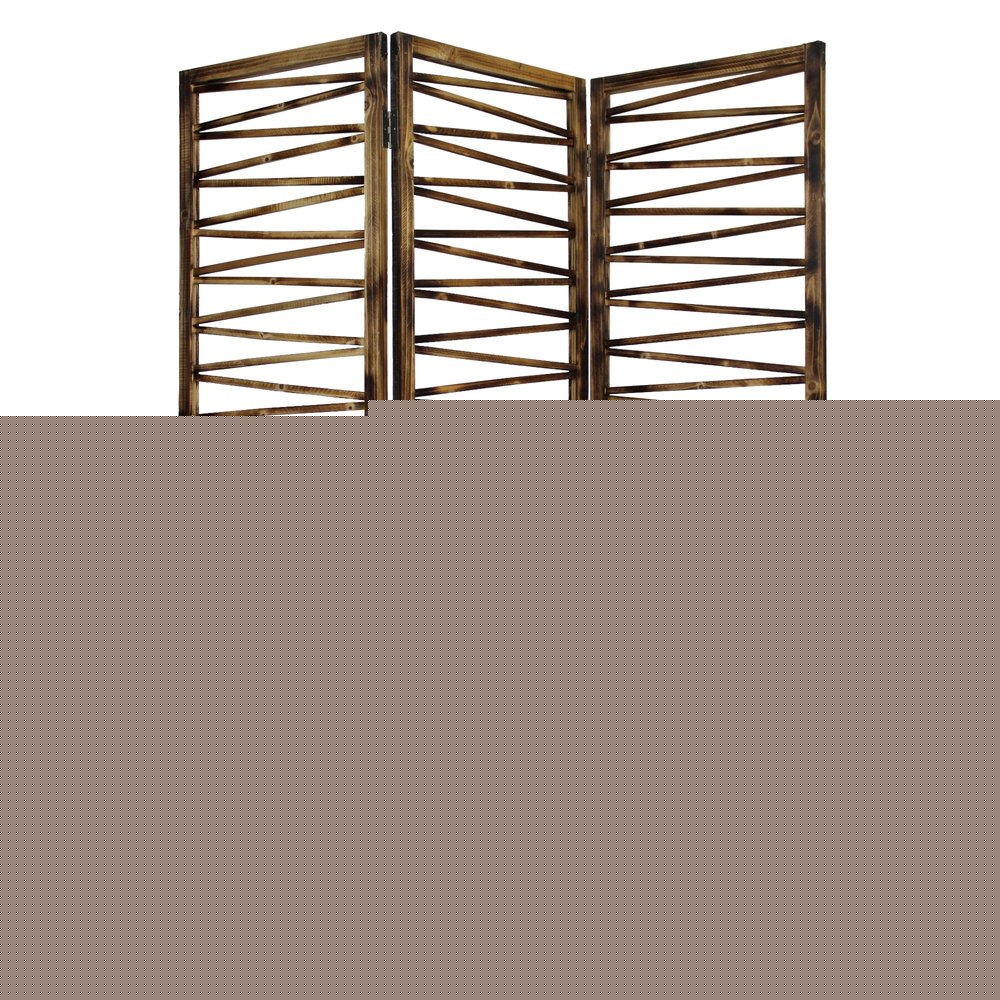 72" Brown Folding Three Panel Screen Room Divider HomeRoots