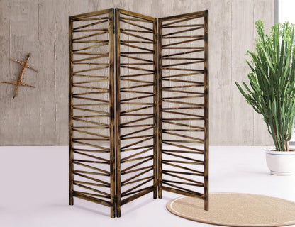 72" Brown Folding Three Panel Screen Room Divider HomeRoots