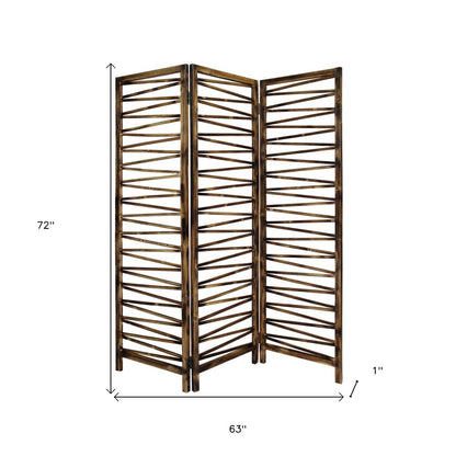 72" Brown Folding Three Panel Screen Room Divider HomeRoots