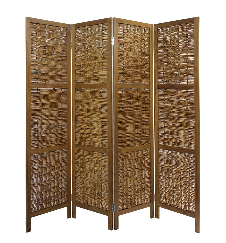 67" Brown Folding Four Panel Screen Room Divider HomeRoots