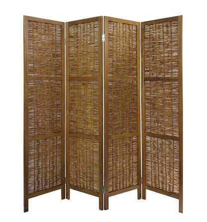 67" Brown Folding Four Panel Screen Room Divider HomeRoots