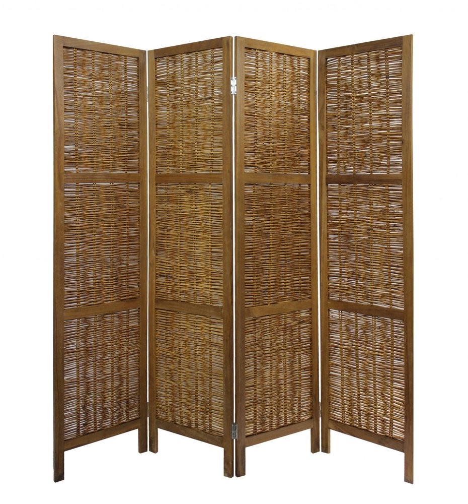 67" Brown Folding Four Panel Screen Room Divider HomeRoots