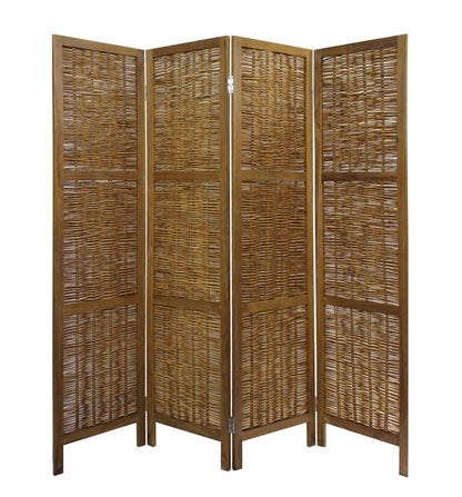 67" Brown Folding Four Panel Screen Room Divider HomeRoots