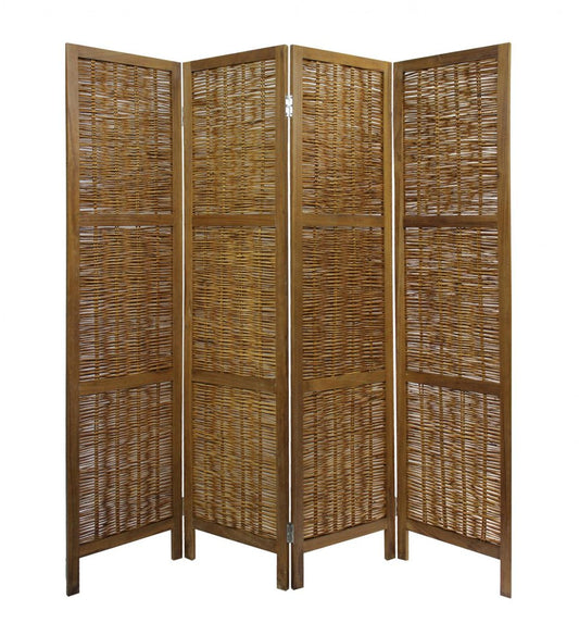 67" Brown Folding Four Panel Screen Room Divider HomeRoots