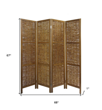 67" Brown Folding Four Panel Screen Room Divider HomeRoots