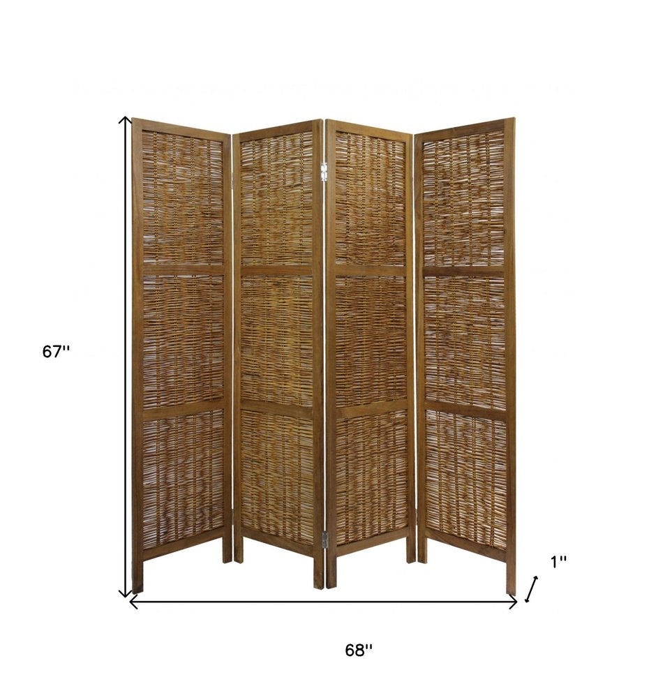 67" Brown Folding Four Panel Screen Room Divider HomeRoots