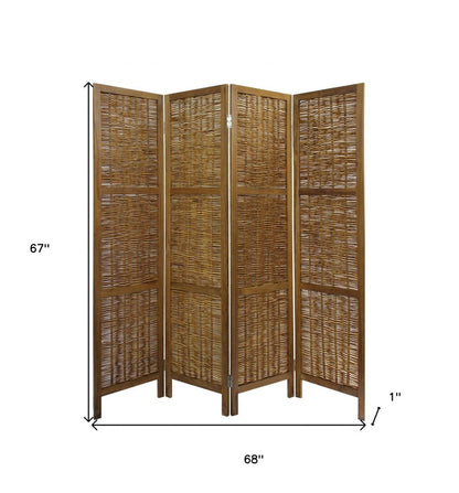 67" Brown Folding Four Panel Screen Room Divider HomeRoots