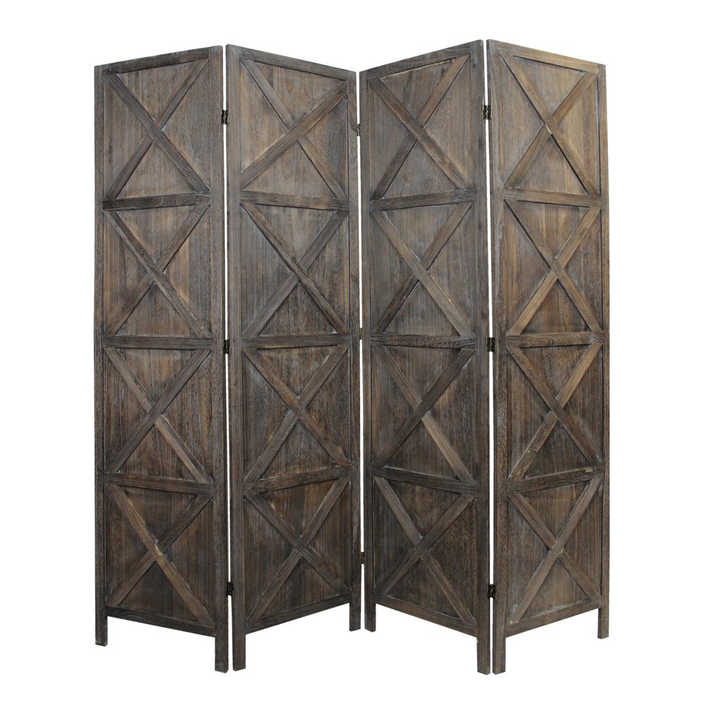 79" Brown Solid Wood Folding Four Panel Screen Room Divider HomeRoots