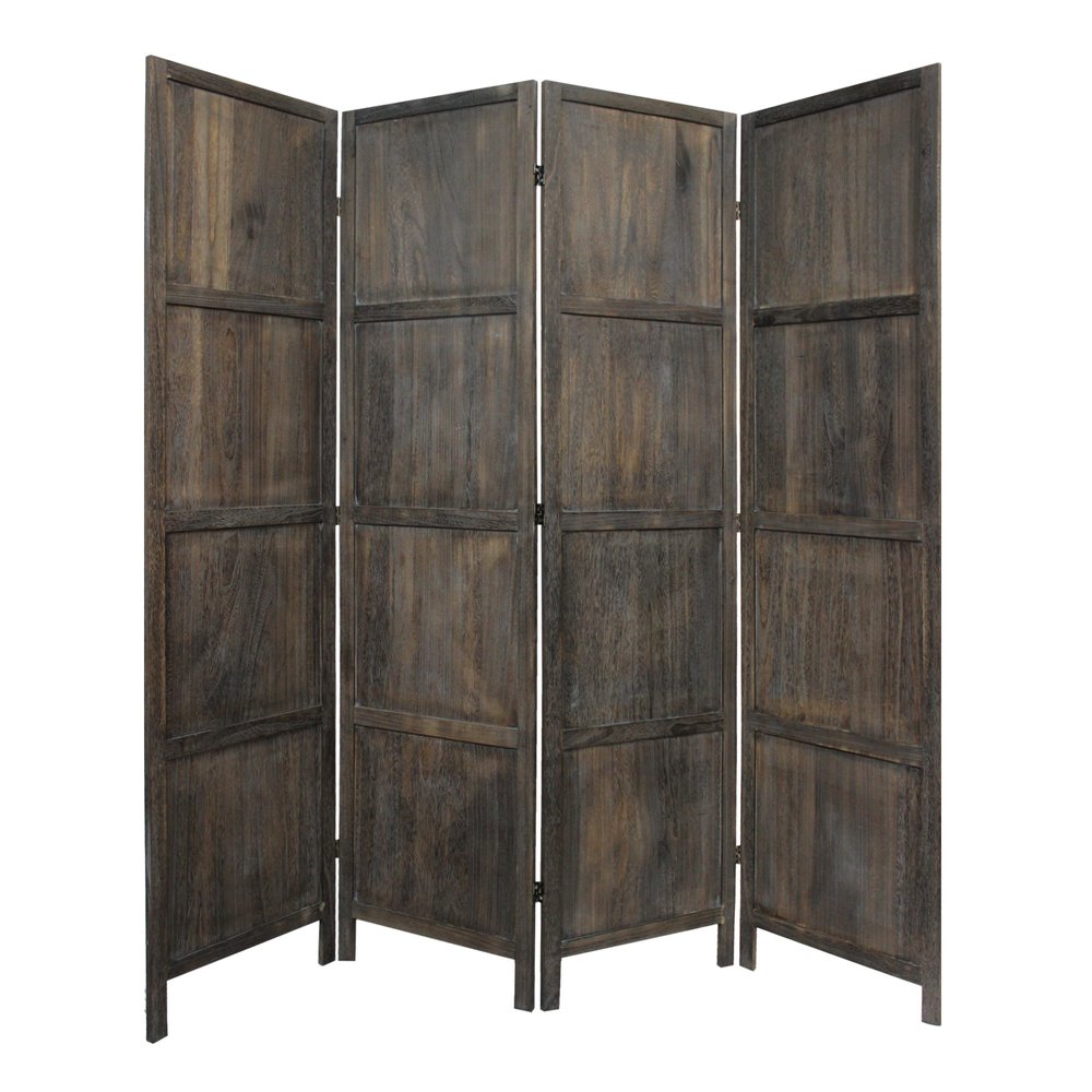 79" Brown Solid Wood Folding Four Panel Screen Room Divider HomeRoots