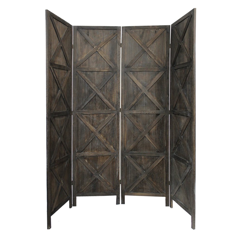 79" Brown Solid Wood Folding Four Panel Screen Room Divider HomeRoots