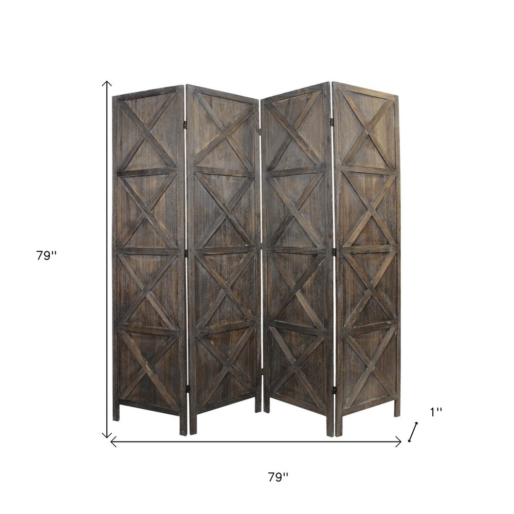79" Brown Solid Wood Folding Four Panel Screen Room Divider HomeRoots