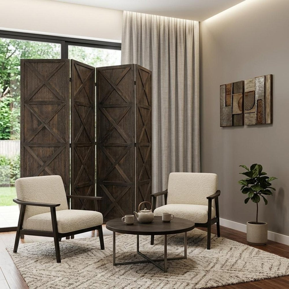 79" Brown Solid Wood Folding Four Panel Screen Room Divider HomeRoots