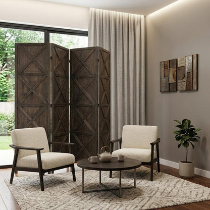 79" Brown Solid Wood Folding Four Panel Screen Room Divider HomeRoots